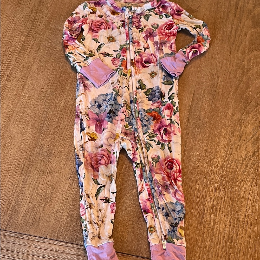 Posh Peanut Floral Zip-Front Kids One-Piece in Pink and Purple